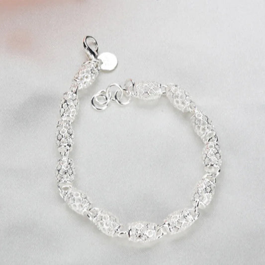 Luckacco 925 Silver Flower Beads Charm Bracelets For Women Hollow Ball Silver Bracelet Adjustable Wedding Party Jewelry Gifts