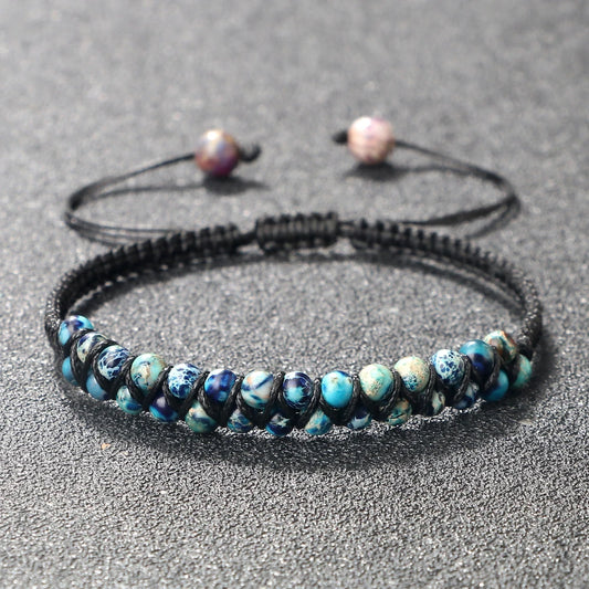 Luckacco Vintage 4mm Natural Stone Beads Bracelets & Bangles For Women Men Handmade Adjustable Braided Rope Chains Meditation Jewelry