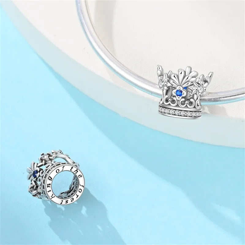 luckacco crown charms skull bead original 925 sterling silver inlaid zirconium pendants fit bracelet necklace jewelry lover gift