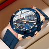 Luckacco CURREN Fashionable Sports Multifunctional Chronograph Quartz Watch with Silicone Strap Creative Design Dial Luminous Hands