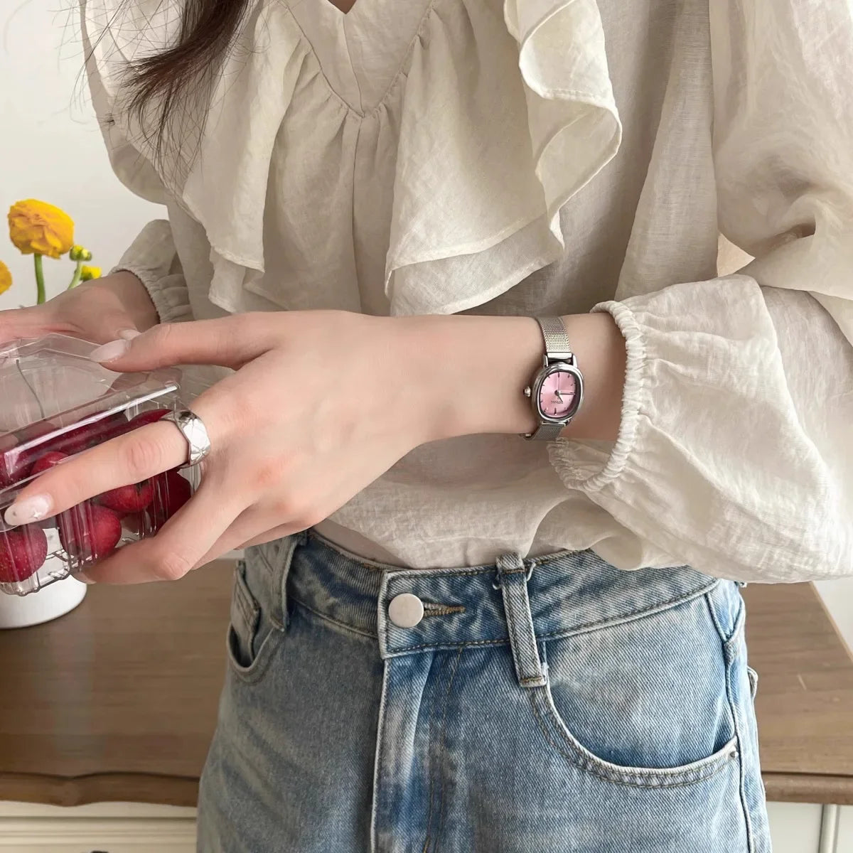 luckacco simple brand women watch small oval dial green ladies wristwatches luxury girl gift watch  relojes para mujer