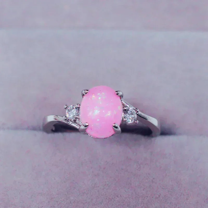 luckacco rings for women fashion high-end jewelry stainless steel copper opal embed dove egg shape couple lovers rings for women wedding