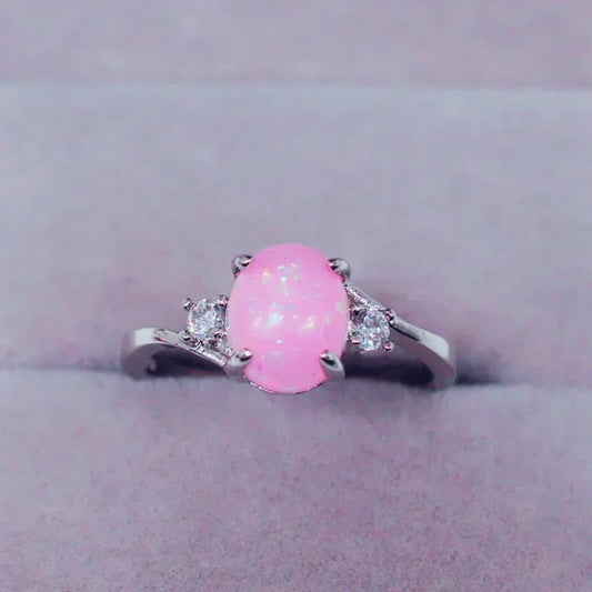 Luckacco Rings for Women Fashion High-End Jewelry Stainless Steel Copper Opal Embed Dove Egg Shape Couple Lovers Rings for Women Wedding