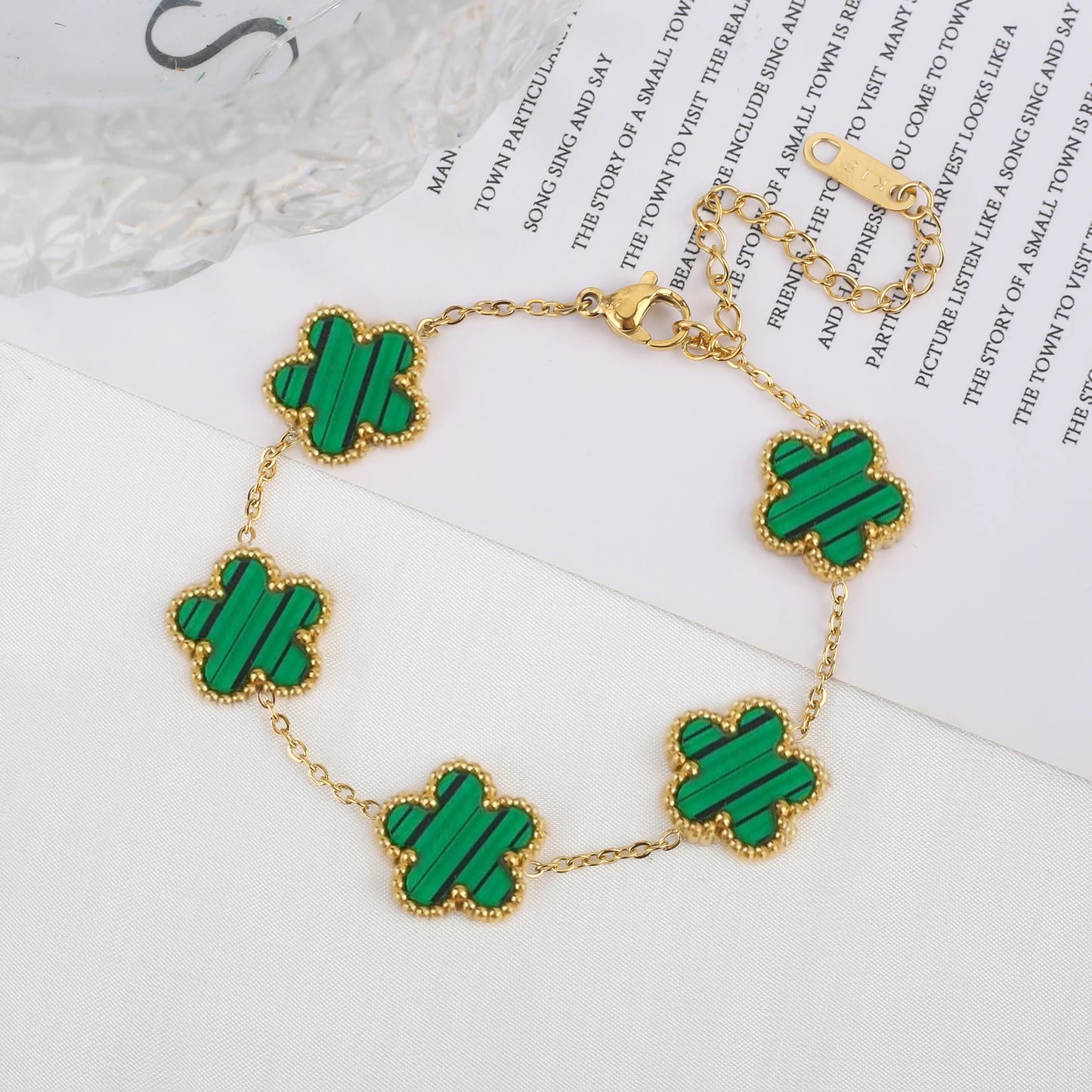 luckacco classic luxury stainless steel bracelet ladies adjustable five flower bracelets for women new fashion party jewelry gifts clover