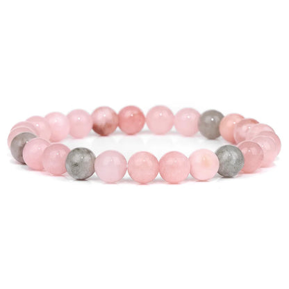 Luckacco Fashion Natural Stone Pink Angelite Beads Bracelet 8mm Sunstone Beaded Energy Yoga Bracelet Jewelry for Women Handmade Gifts