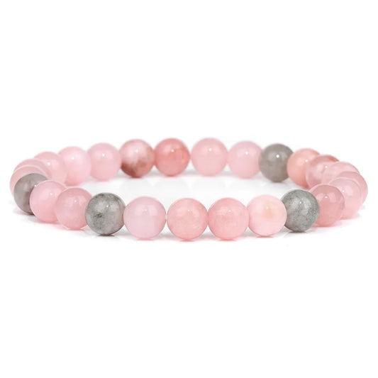 Luckacco Fashion Natural Stone Pink Angelite Beads Bracelet 8mm Sunstone Beaded Energy Yoga Bracelet Jewelry for Women Handmade Gifts