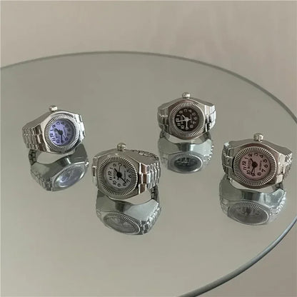 Luckacco Vintage Punk Finger Watch Mini Elastic Strap Alloy Watches Couple Rings Jewelry Clock Retro Roman Quartz Watch Rings Women Men