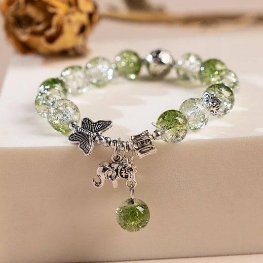 Luckacco Fashion Ice crack Gradient Beaded Bracelet for Women Vintage Handmade Butterfly Elephant Bracelet Valentine's Jewelry Gifts