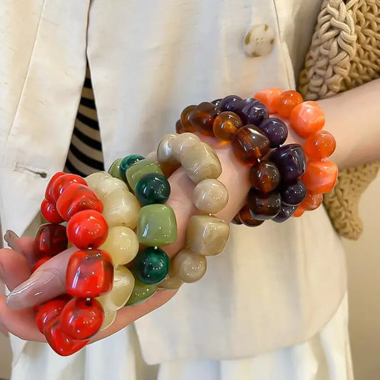 Luckacco Women's Bracelet with Square and Round Acrylic Beads; Simple European and American Inspired Design, Korean Fashion Accessory