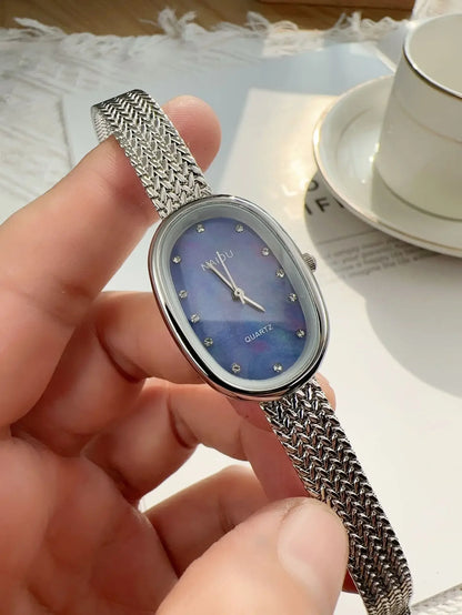 Luckacco New Brand Quartz Watch for Women Luxury Gift Oval Dial Rhinestone Watch Adjustable Stainless Steel Strap Wristwatches