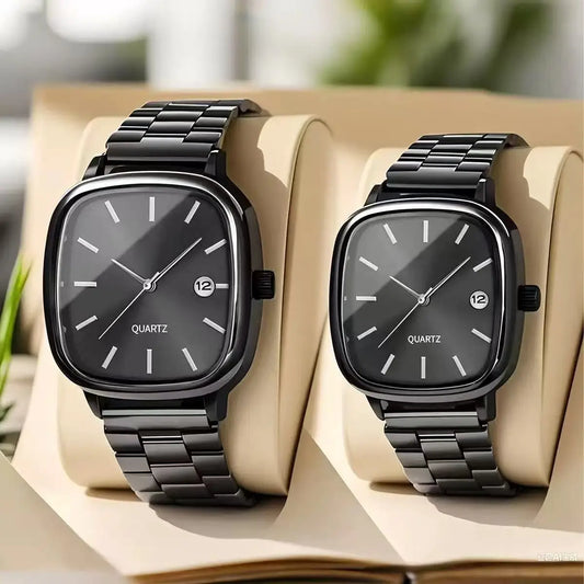 Luckacco Fashion Brand Men Watch Steel Strap Business Calendar Quartz Watches Luxury Wristwatches Gift  Big Dial Clock