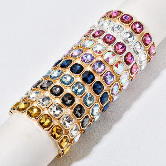 Luckacco Rose Colorful Glass Crystal Elastic Bracelet Enamel Stretch Rhinestone Bangle Tile Bead Bracelet for Women Fashion Jewelry