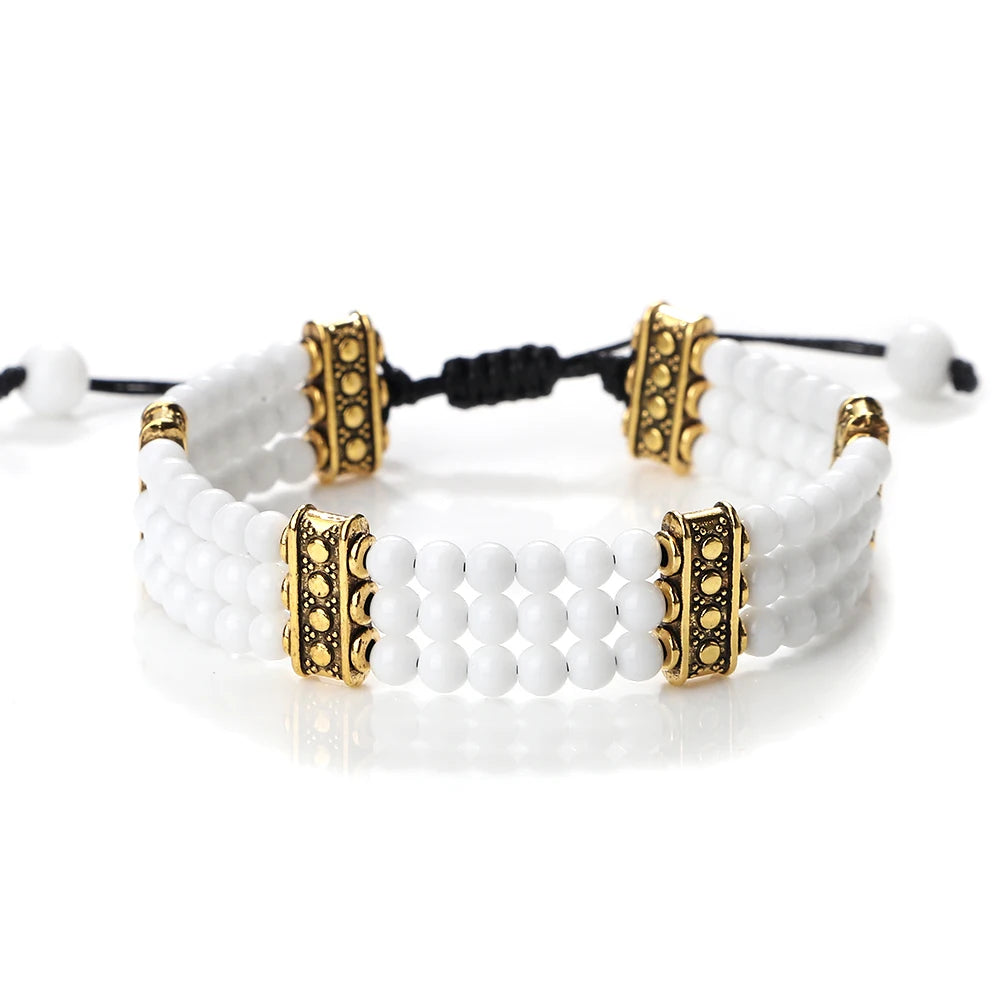 luckacco natural stone beads bracelet 4mm malachite black lava yoga energy hot couple for women men jewelry braided rope knot bangle gift