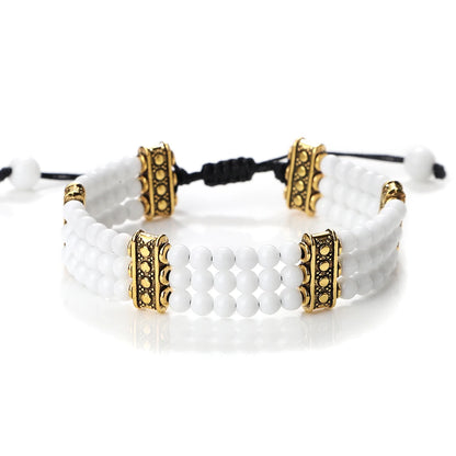 Luckacco Natural Stone Beads Bracelet 4mm Malachite Black Lava Yoga Energy Hot Couple For Women Men Jewelry Braided Rope Knot Bangle Gift