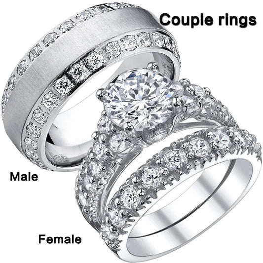 Luckacco Sweet romantic couple men stainless steel ladies wedding ring set valentine's day jewelry