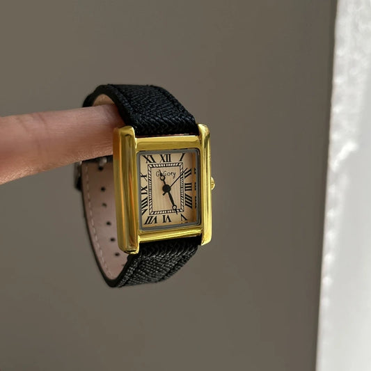 Luckacco Luxury Square Small Watch Retro Womens Girls Quartz Watches Tiny Female Watch for Women Dresses Lady Fashion Gift for Girlfriend