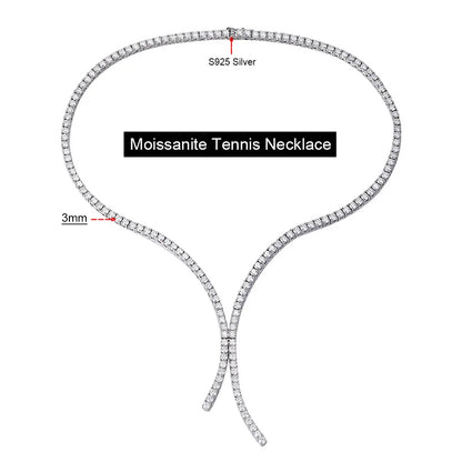 Luckacco Serenity 3mm D Color Moissanite Tennis Necklace for Women Man 100% S925 Sterling Silver Plated 18k Necklace Clavicle Neck Chain
