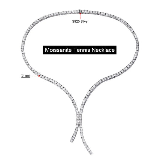 Luckacco Serenity 3mm D Color Moissanite Tennis Necklace for Women Man 100% S925 Sterling Silver Plated 18k Necklace Clavicle Neck Chain