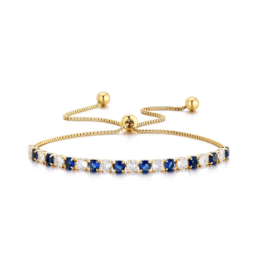 Luckacco Charm Royal Blue White Stone Round Bracelets For Women Gold Color Metal Adjustable Zircon Hand Chains Simple Party Jewelry Gifts