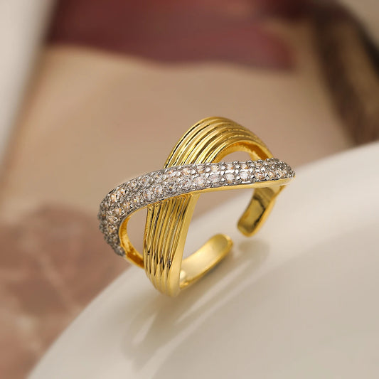 Luckacco 31styles Luxury AAA Cubic Zirconia Inlay Copper Wedding Jewelry Gold Color Statement Geometric Rings For Elegant Women
