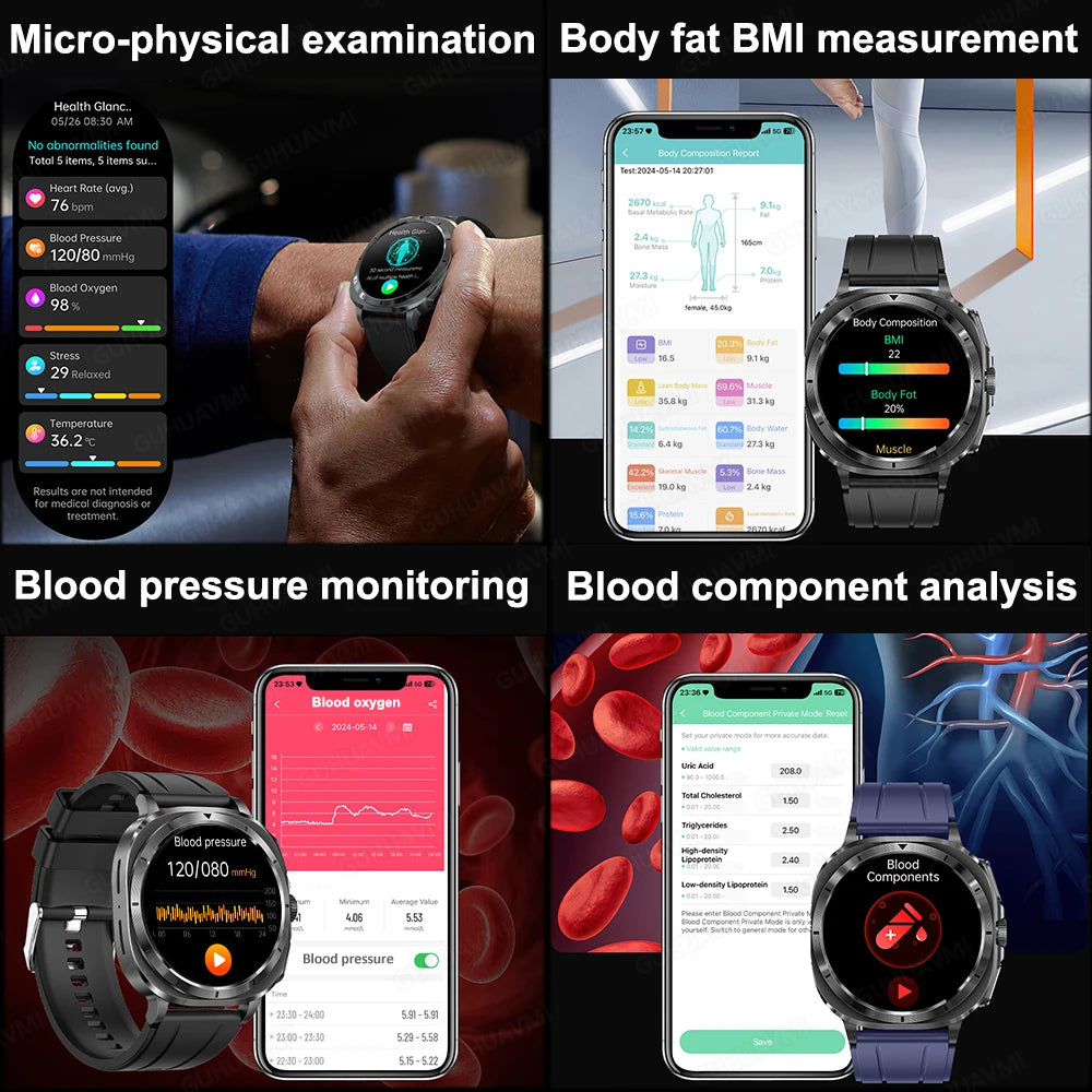 luckacco 2025 new high-end health care watch 7 ultra smart watch men ecg+ppg uric acid blood lipids body analysis bt call nfc smartwatchs