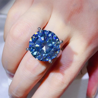 Luckacco Solitaire Huge 20Ct Blue Moissanite Diamond Ring 925 Sterling Silver Party Wedding Band Rings for Women Men Engagement Jewelry