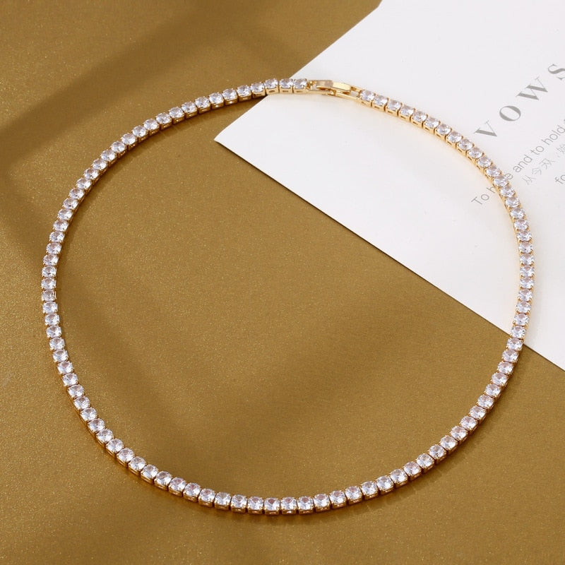Trendy 4mm Lab Diamond Necklace White Gold Filled Party Wedding Necklaces For Women Bridal Tennis Chocker Jewelry Gift - luckacco