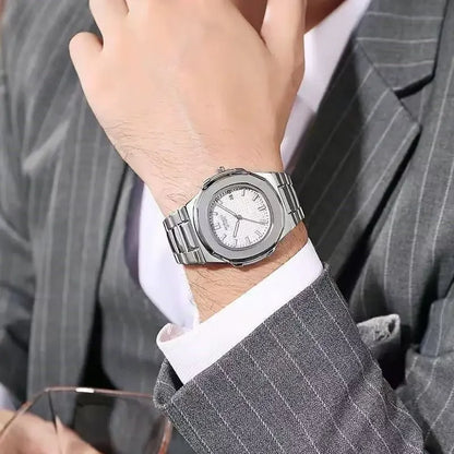 Luckacco 2024 Luxury Fashion Casual Men Watches Big Dial Silver Stainless Steel Calendar Quartz Wristwatch Classic Top Brand Male Clock