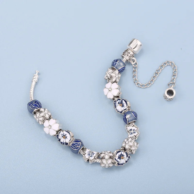 luckacco baopon spring styles butterfly pansy beads charm bracelets diy fine bracelets for women men fiancee bijoux pulseras jewelry gift