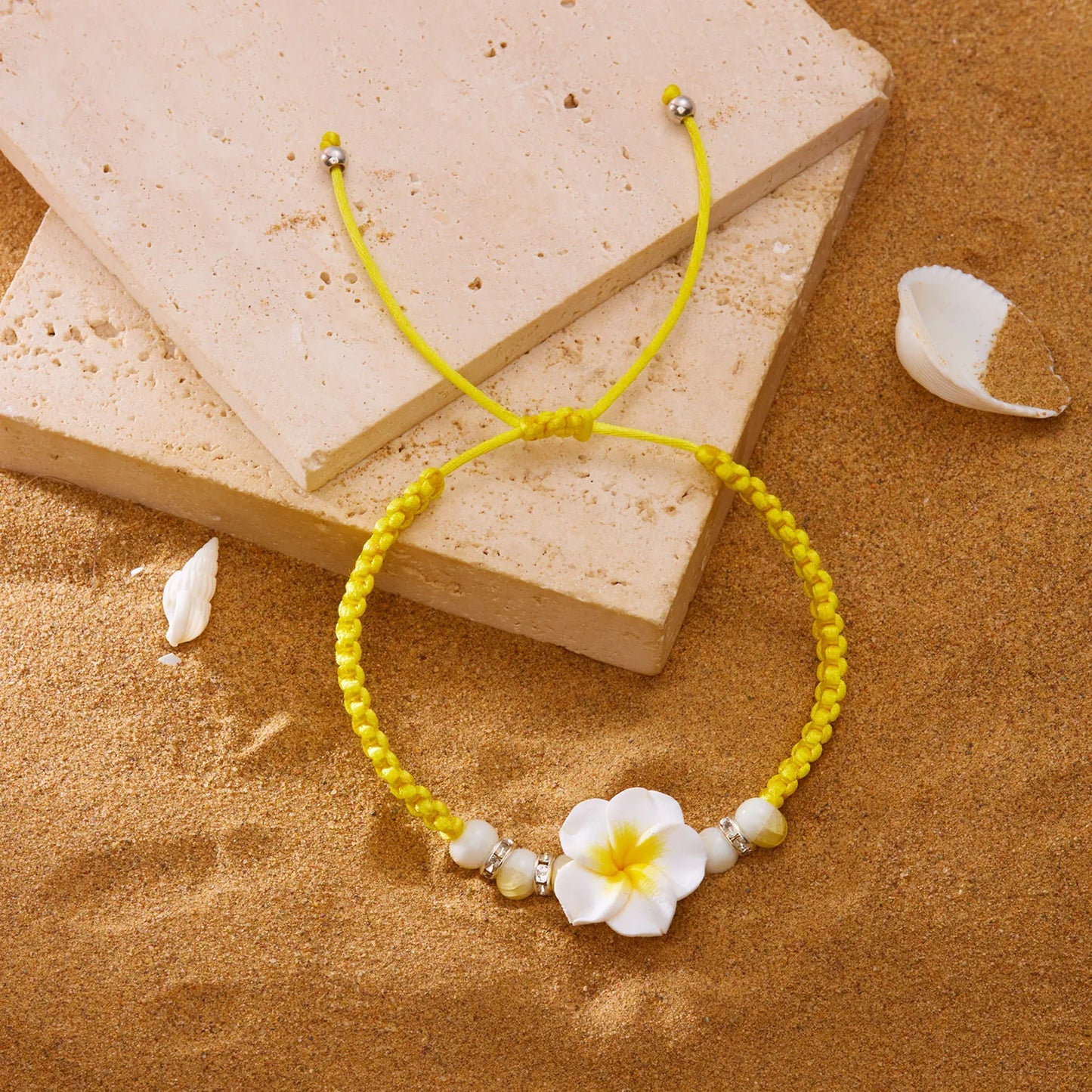 luckacco 2025 new bohemian colorful big flower polymer clay bracelet for women charm handmade woven bangles summer beach jewelry gift