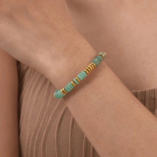 Luckacco Colorful Natural Stone Bead Bracelet for Women,Stainless Steel Chain Bracelets,Lucky Jewelry Gifts