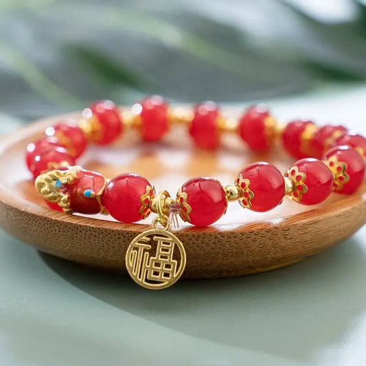 Luckacco 2024 Chinese Style Zodiac Dragon Bracelet For Women Men Brings Wealth Health and Good Luck Red Beaded Couple Bracelet Jewelry Gi
