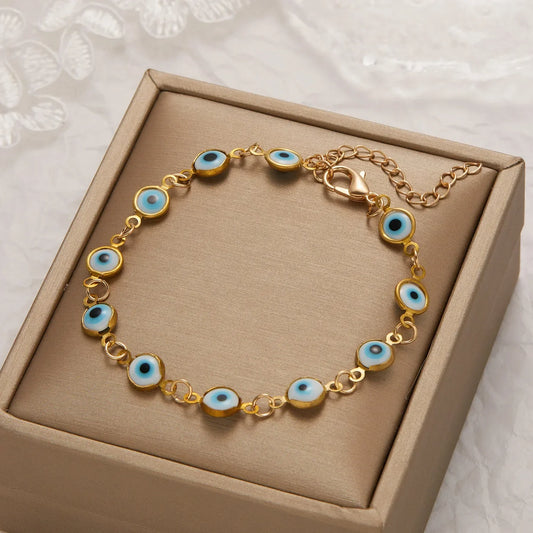 Luckacco Lucky Turkey Evil Eye Bracelet For Women Men Colorful Red Blue Eye Adjustable Metal Chain Bangles Good Luck Wealth Jewelry Gifts