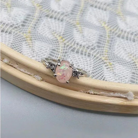 Luckacco Rings for Women Fashion High-End Jewelry Stainless Steel Copper Opal Embed Dove Egg Shape Couple Lovers Rings for Women Wedding