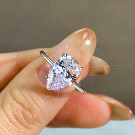 Luckacco 925 Sterling Silver 1-4 CT Simple Sparkling Pear Shape Zircon Ring For Women Engagement Wedding Luxury High Quality Fine Jewelry