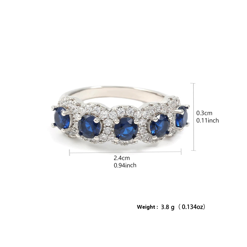 luckacco picksclassic blue cubic zirconia round copper rings for women girls silver color metal crystal fingers accessories jewelry gifts