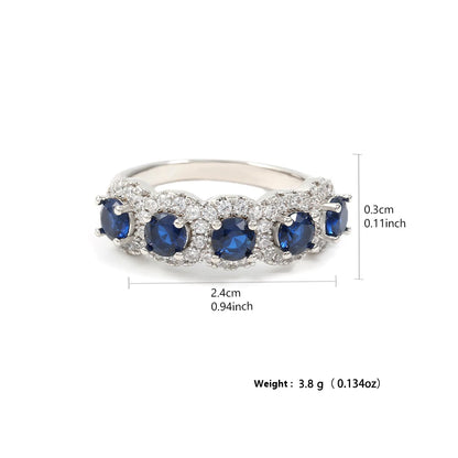 Luckacco picksClassic Blue Cubic Zirconia Round Copper Rings For Women Girls Silver Color Metal Crystal Fingers Accessories Jewelry Gifts