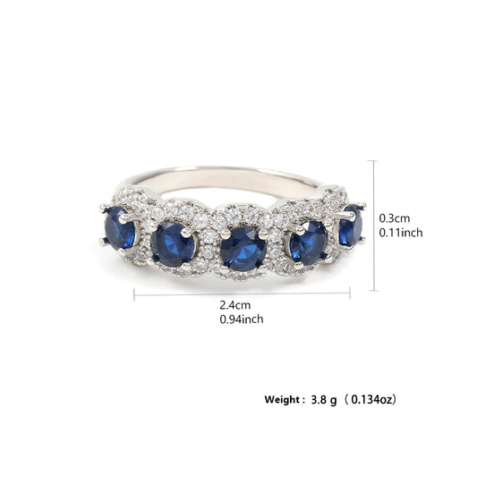 Luckacco picksClassic Blue Cubic Zirconia Round Copper Rings For Women Girls Silver Color Metal Crystal Fingers Accessories Jewelry Gifts