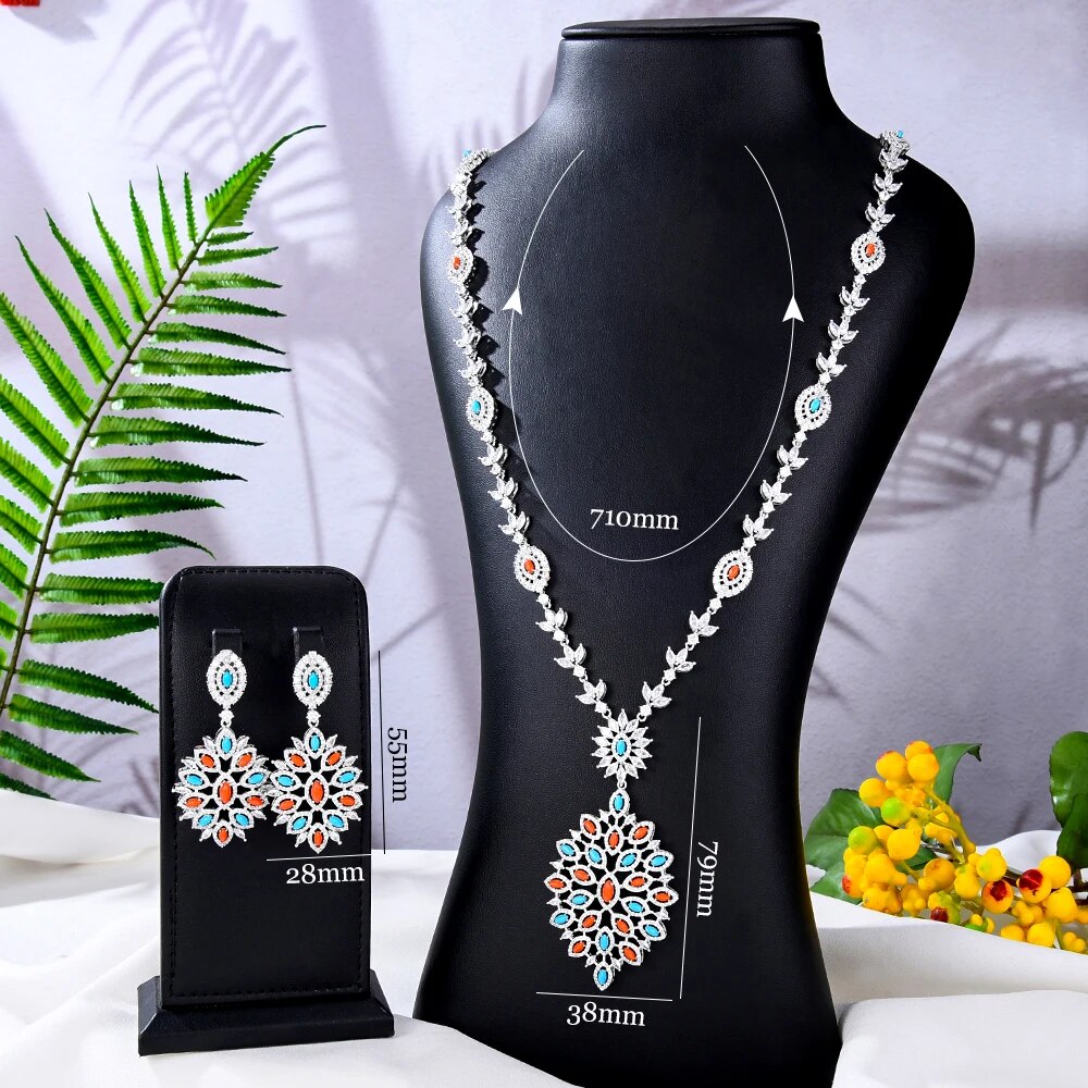 GODKI New Trendy 2Pcs UAE  Jewelry Set For Women Wedding Party Indian Dubai Bridal Necklace Earring Jewelry Sets