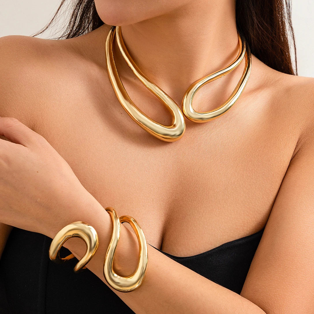 luckacco exaggerated heavy metal big open torques choker necklace fot women goth adjustable chunky chain grunge jewelry steampunk men new