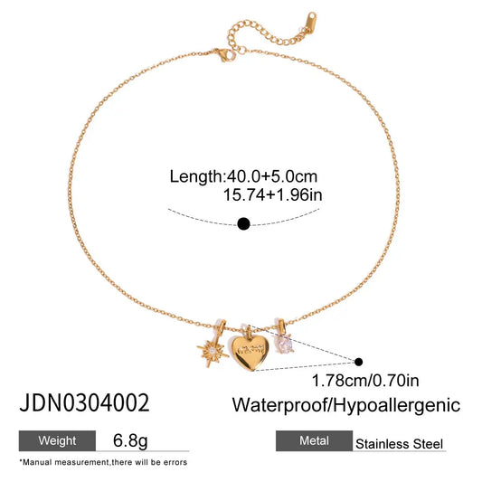 Luckacco Zora Women's Exquisite Simple "MOM" Heart Pendant Necklace 18K Gold-plated Stainless Steel Trendy and Versatile Zircon Jewelry