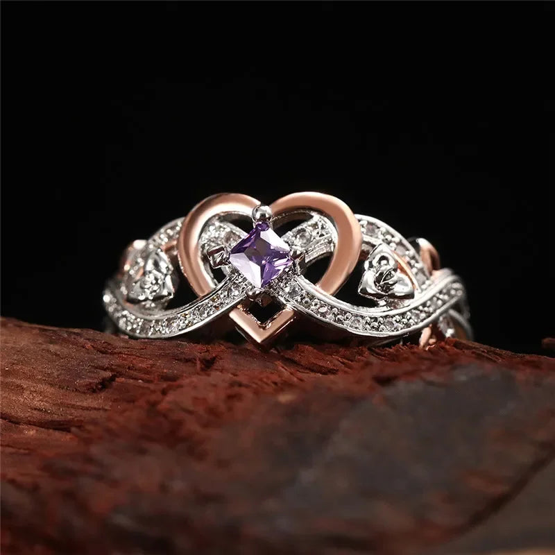 luckacco creative women's heart rings with romantic rose flower design wedding engagement love rings hot sale aesthetic jewelry