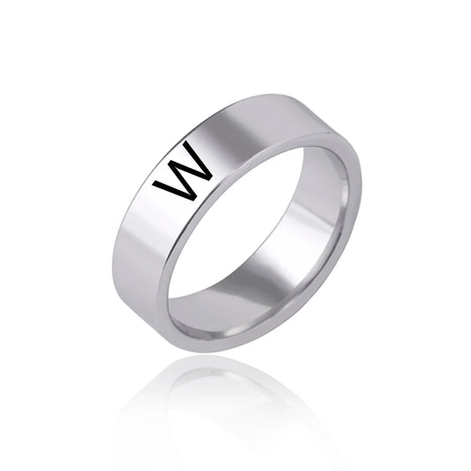 Luckacco Fashion 26 English Initial Letter Ring Stainless Steel Engraved Name Rings For Women Birthday Gifts
