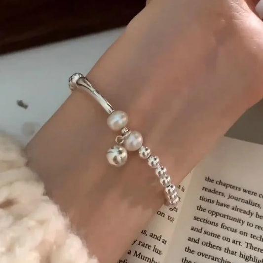 Luckacco New 925 Silver Geometric Bead Punk Peace of Mind Words Irregular String Bracelet For Woman Girl Fashion Jewelry Gift Dropship