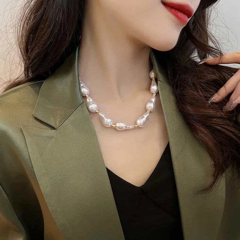 luckacco new trendy baroque pearl necklace for women charms korean temperament ot choker necklace 2023 fashion jewelry gift