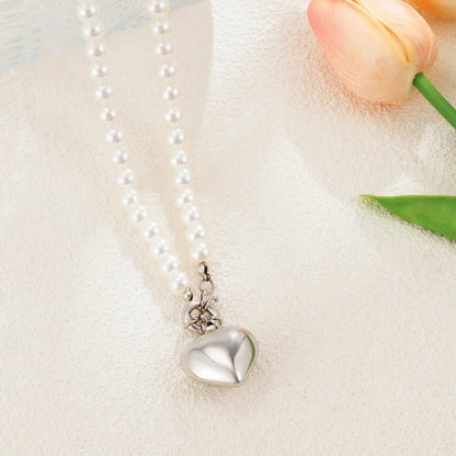 Luckacco Boho Heart shaped Pendant Necklace 2025 Women's Simple Sweet Long Imitation Pearl Beads Girl Wedding Fashion Jewelry