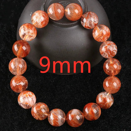 Luckacco Natural Orange White Sericite Snow Phantom Quartz Bracelet Crystal Clear Round Beads Bracelet 9mm 10mm AAAAA
