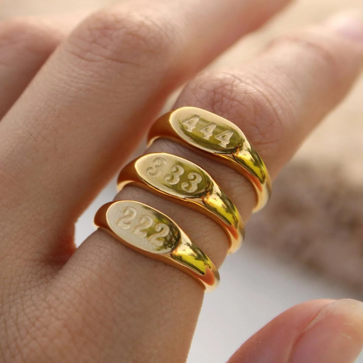 luckacco 2023 fashion  angel number rings jewelry for women 111 222 333 444 lucky number stainless steel ring for girls
