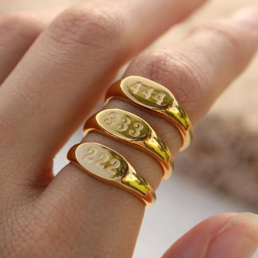 Luckacco 2023 Fashion  Angel Number Rings Jewelry For Women 111 222 333 444 Lucky Number Stainless Steel Ring For Girls