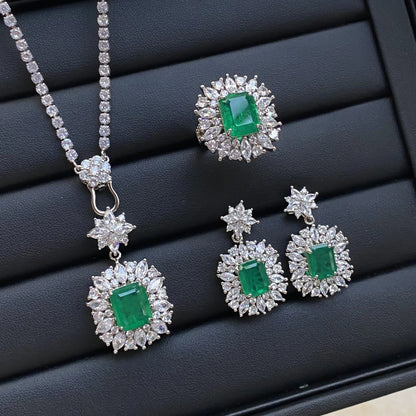 Luckacco Valuable Lab Jade Diamond Jewelry set 925 Sterling Silver Engagement Wedding Rings Earrings Necklace For Women Bridal Party Gift